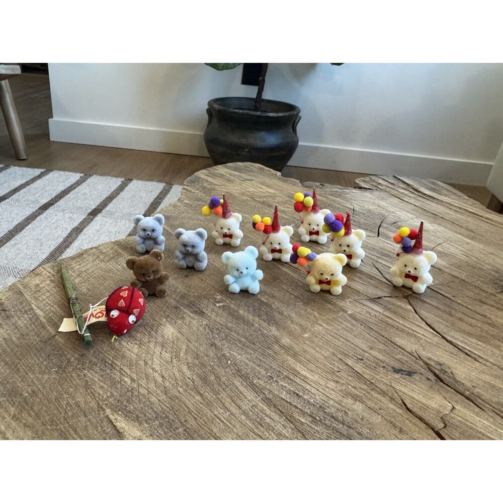 1980’s Russ Berrie Co Miniature Flocked Teddy Bears Taiwan Party Buggy Love